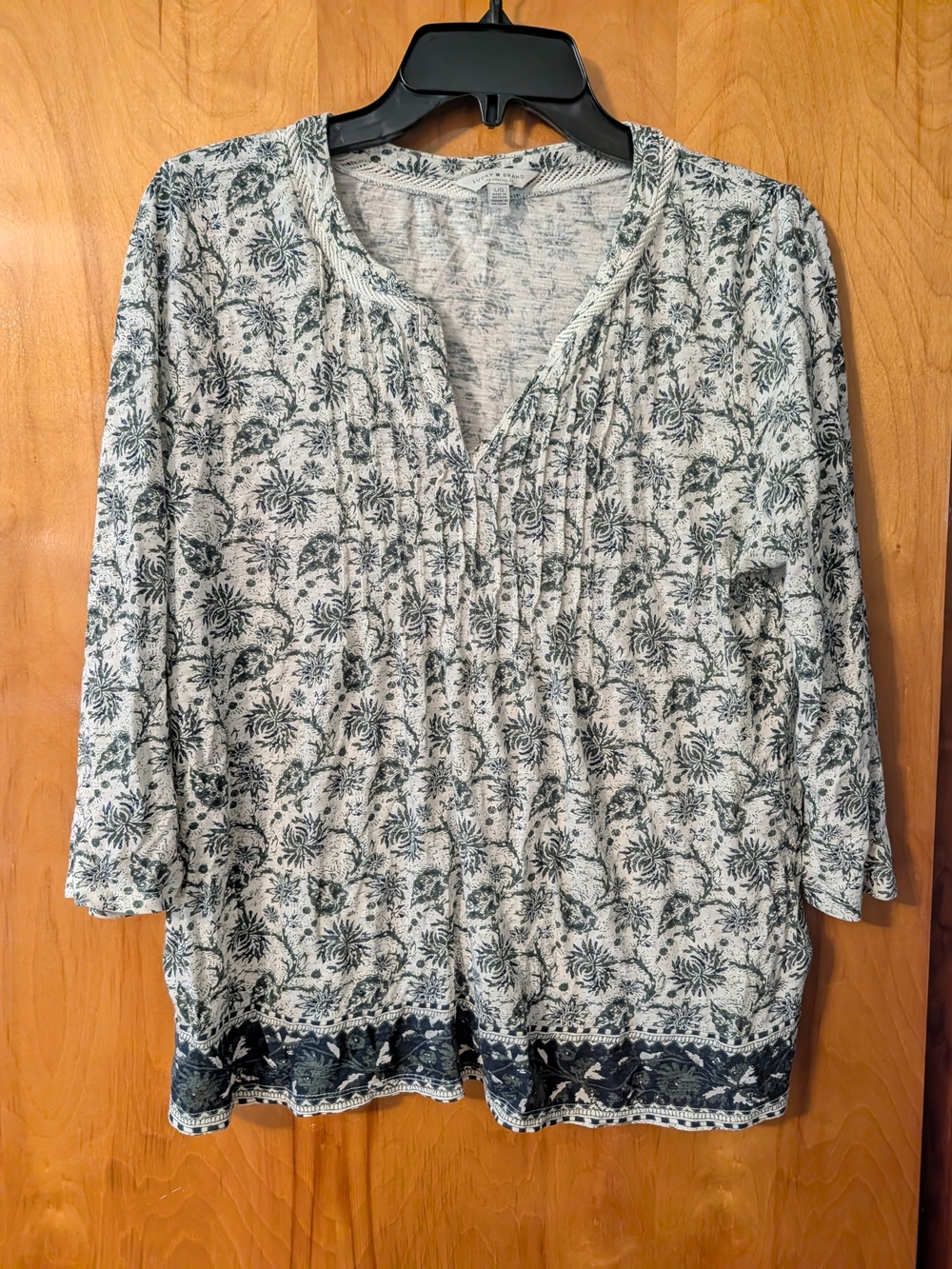 Lucky Brand White & Dark Green Floral Split-Neck Tunic